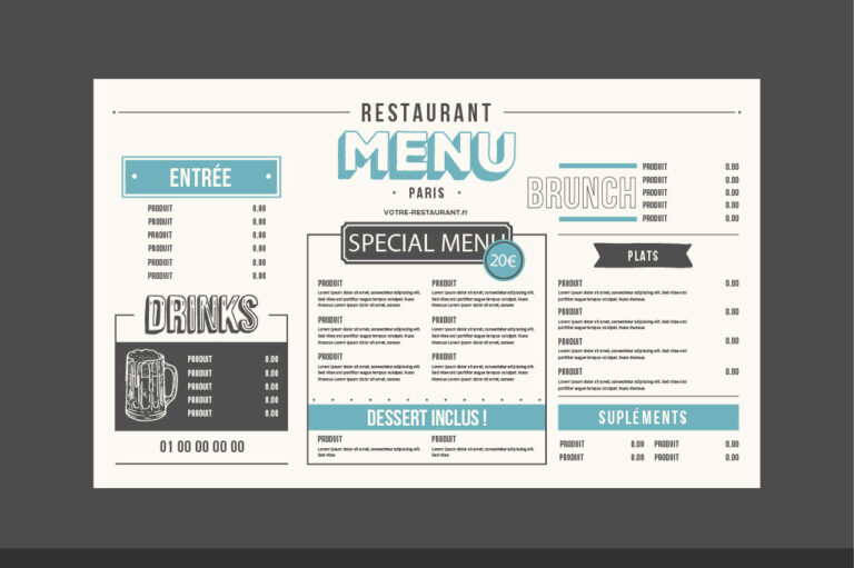 Set de table à personnaliser avec votre propre menu