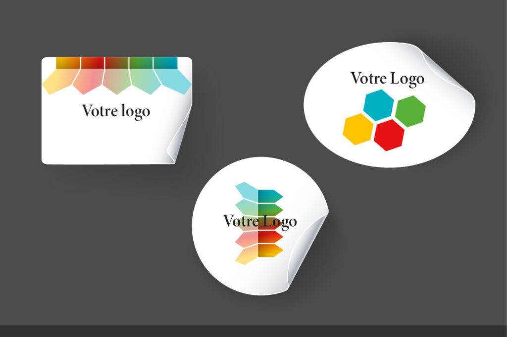 différentes formes de stickers : rond, ovale et rectangle